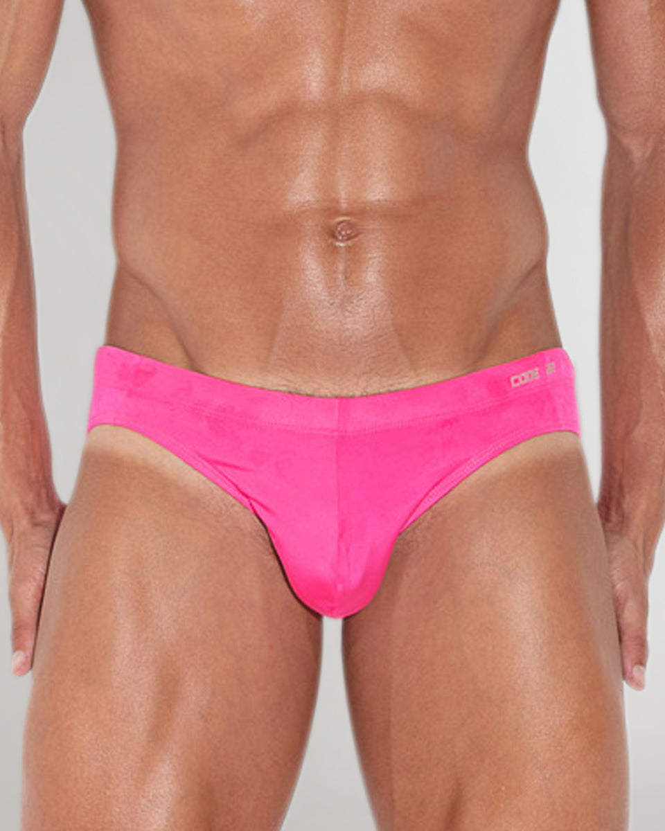 CODE 22 Altea Swim Brief Fuchsia - men's low-rise swim brief with four-way stretch quick-dry fabric, front view