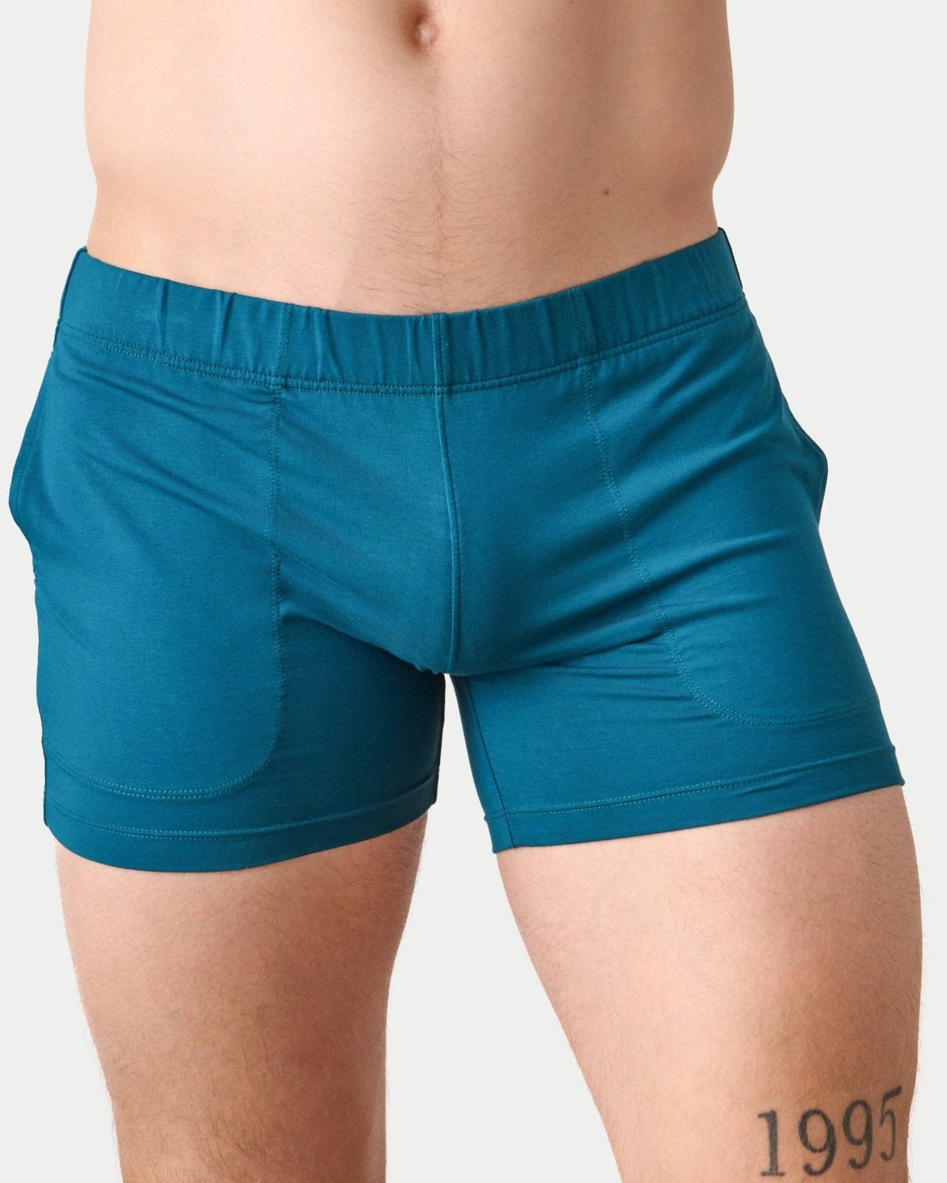 Awry Flow 4 Inch Short V2 Teal — men's sculpting bamboo athletic short, front view