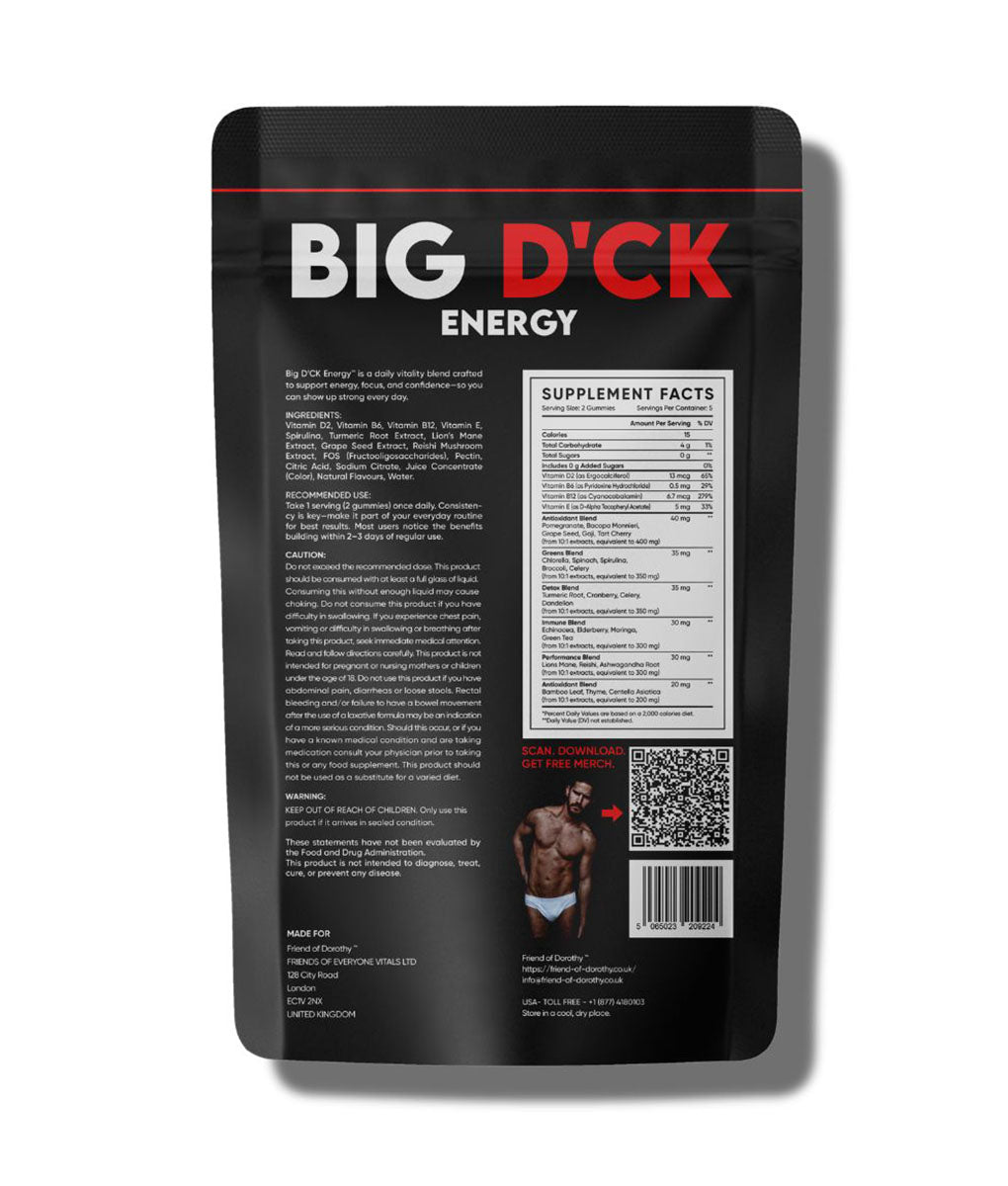 Friend of Dorothy Big D'Energy — men's daily energy and wellness supplement lifestyle shot