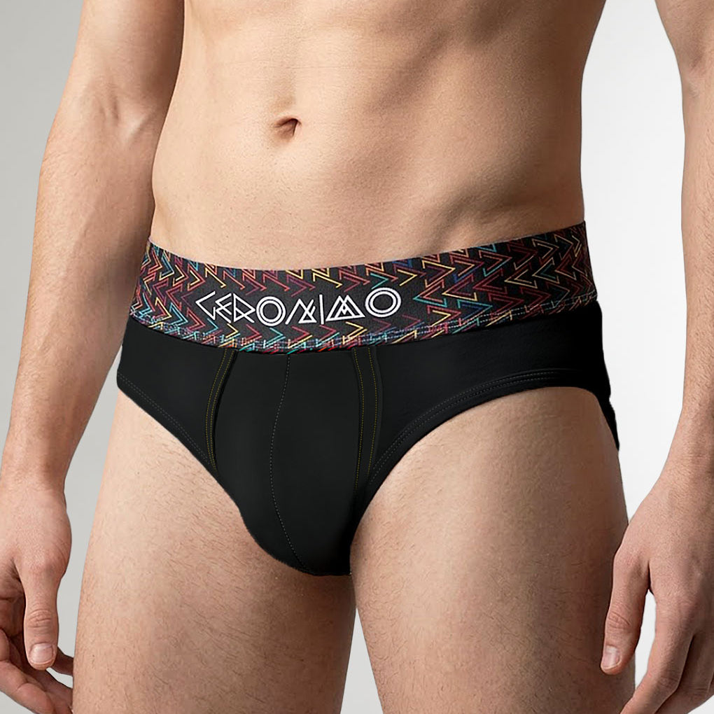 Geronimo Vibe Brief Black - men's cotton modal brief underwear, front view