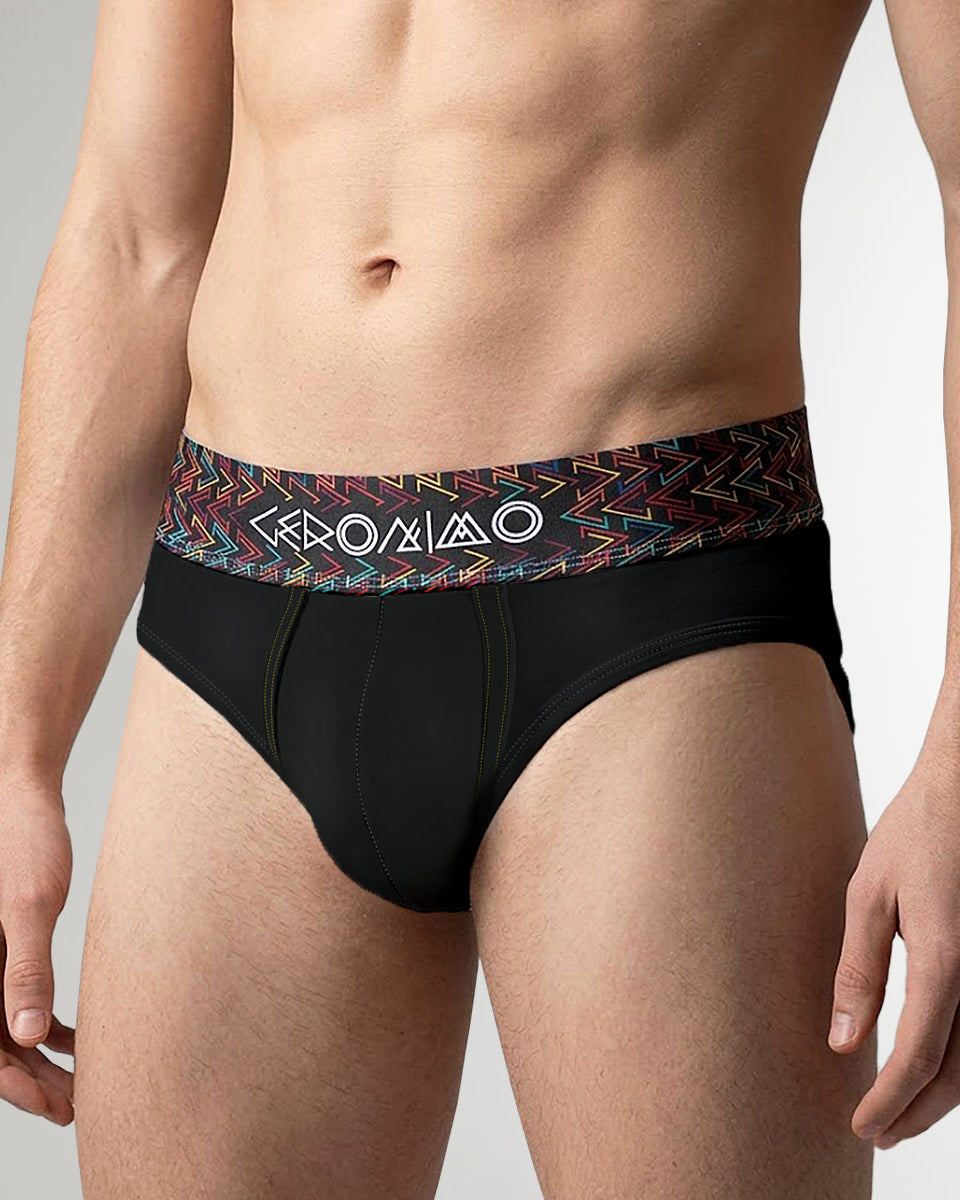 Geronimo Vibe Brief Black - men's cotton modal brief underwear, front view