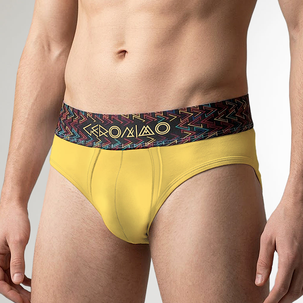 Geronimo Vibe Brief Yellow - men's cotton modal brief underwear, front view