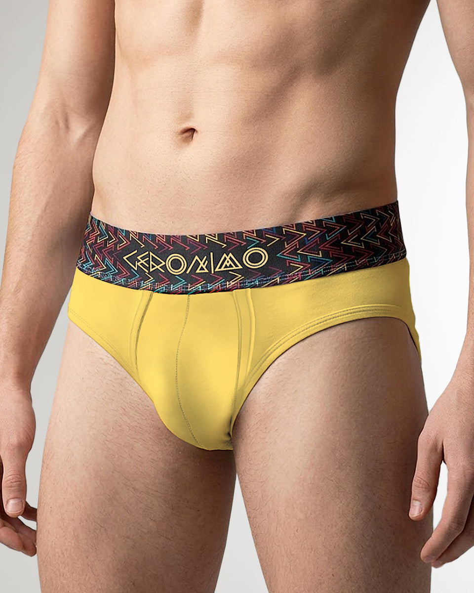 Geronimo Vibe Brief Yellow - men's cotton modal brief underwear, front view
