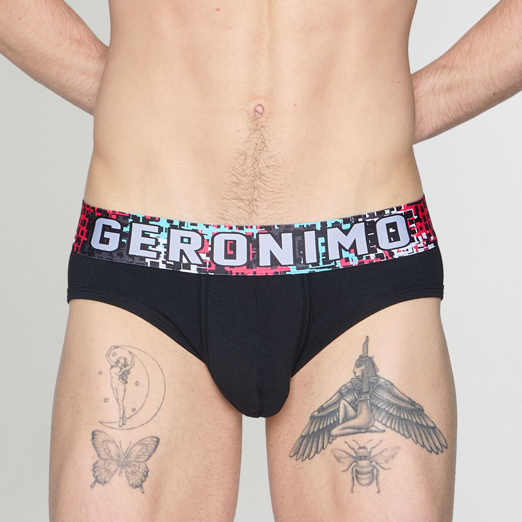Geronimo Prism Brief Black - men's cotton modal brief underwear, front view