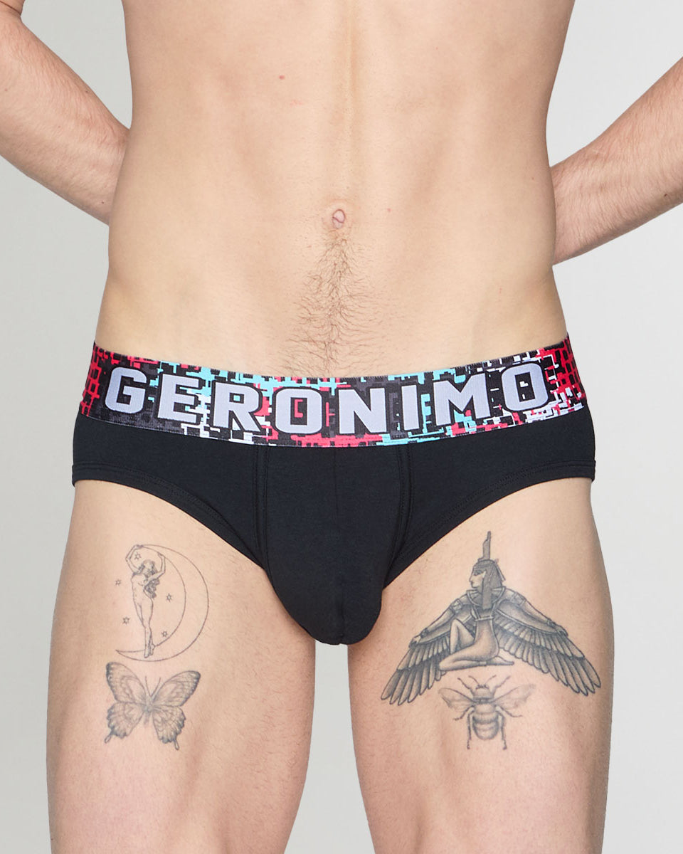 Geronimo Prism Brief Black - men's cotton modal brief underwear, front view