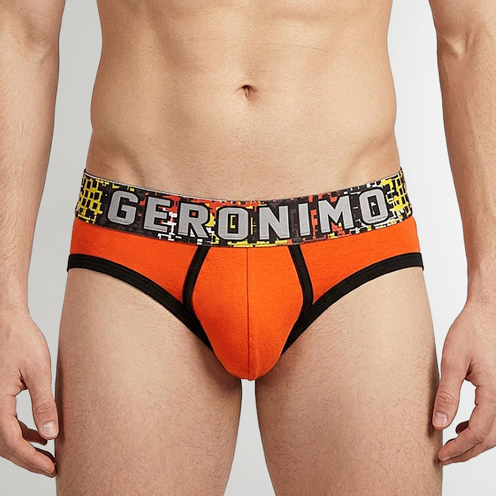 Geronimo Prism Brief Orange - men's cotton modal brief underwear, front view