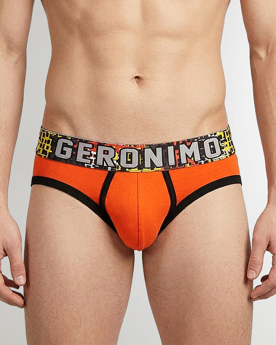 Geronimo Prism Brief Orange - men's cotton modal brief underwear, front view