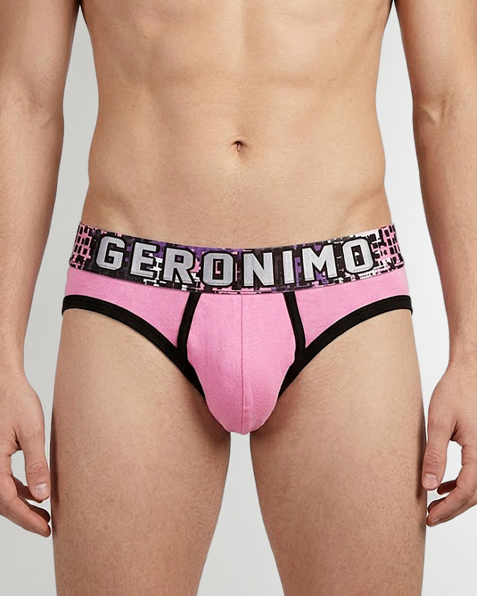 Geronimo Prism Brief Pink - men's cotton modal brief underwear, front view