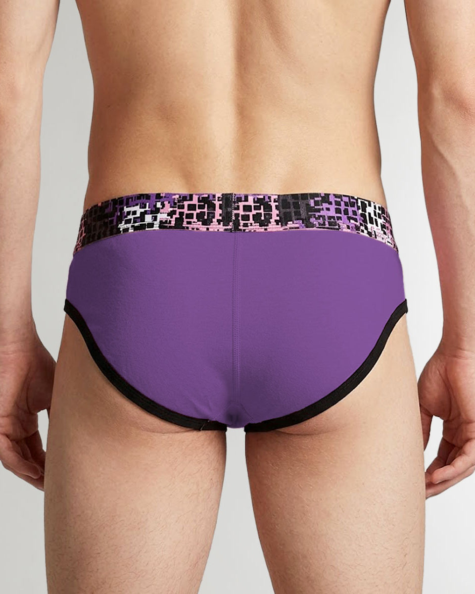 Geronimo Prism Brief Purple - men's cotton modal brief underwear, back view