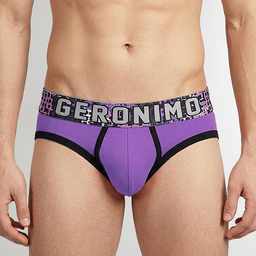 Geronimo Prism Brief Purple - men's cotton modal brief underwear, front view