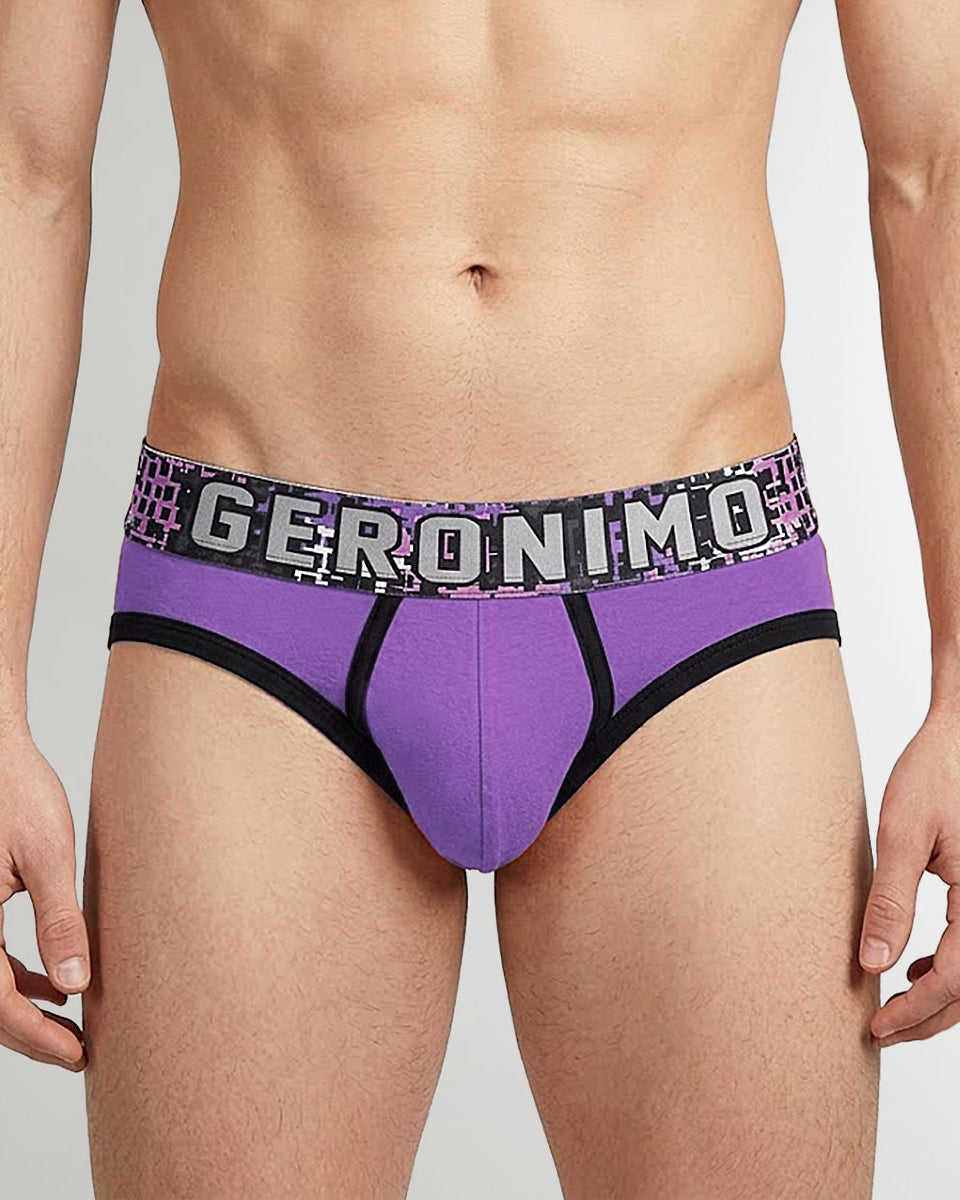 Geronimo Prism Brief Purple - men's cotton modal brief underwear, front view