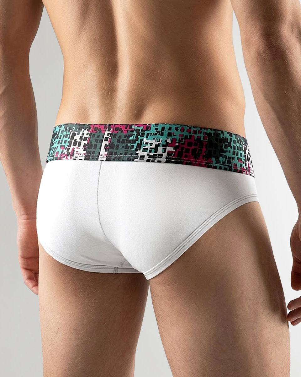 Geronimo Prism Brief White - men's cotton modal brief underwear, back view