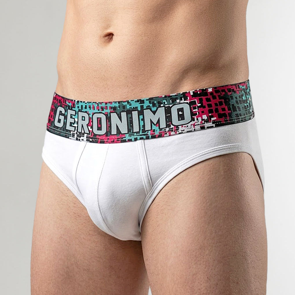 Geronimo Prism Brief White - men's cotton modal brief underwear, front view