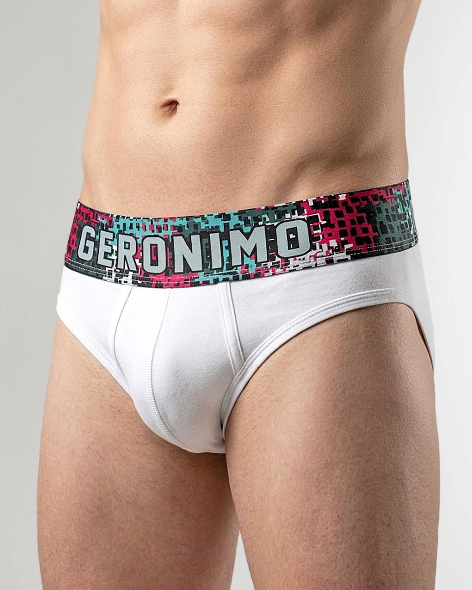 Geronimo Prism Brief White - men's cotton modal brief underwear, front view