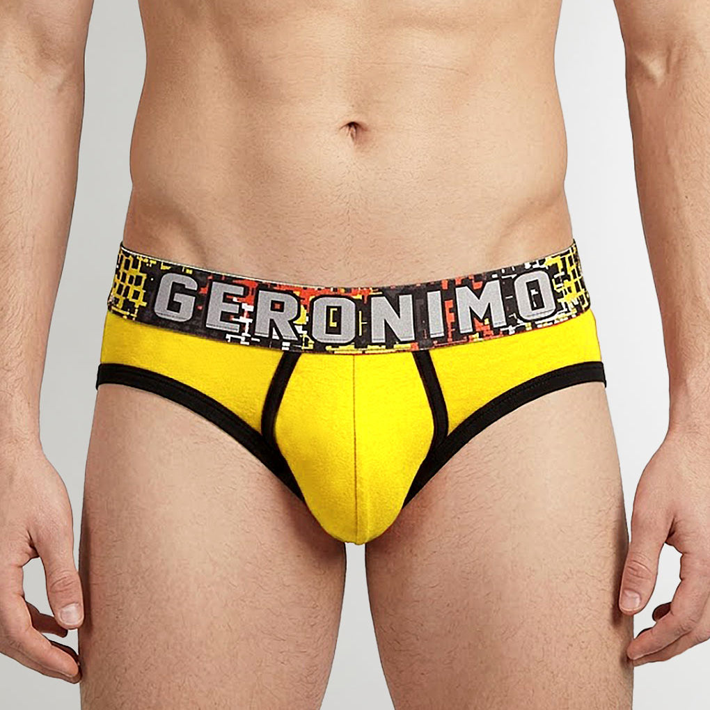 Geronimo Prism Brief Yellow - men's cotton modal brief underwear, front view