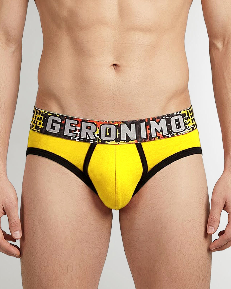 Geronimo Prism Brief Yellow - men's cotton modal brief underwear, front view
