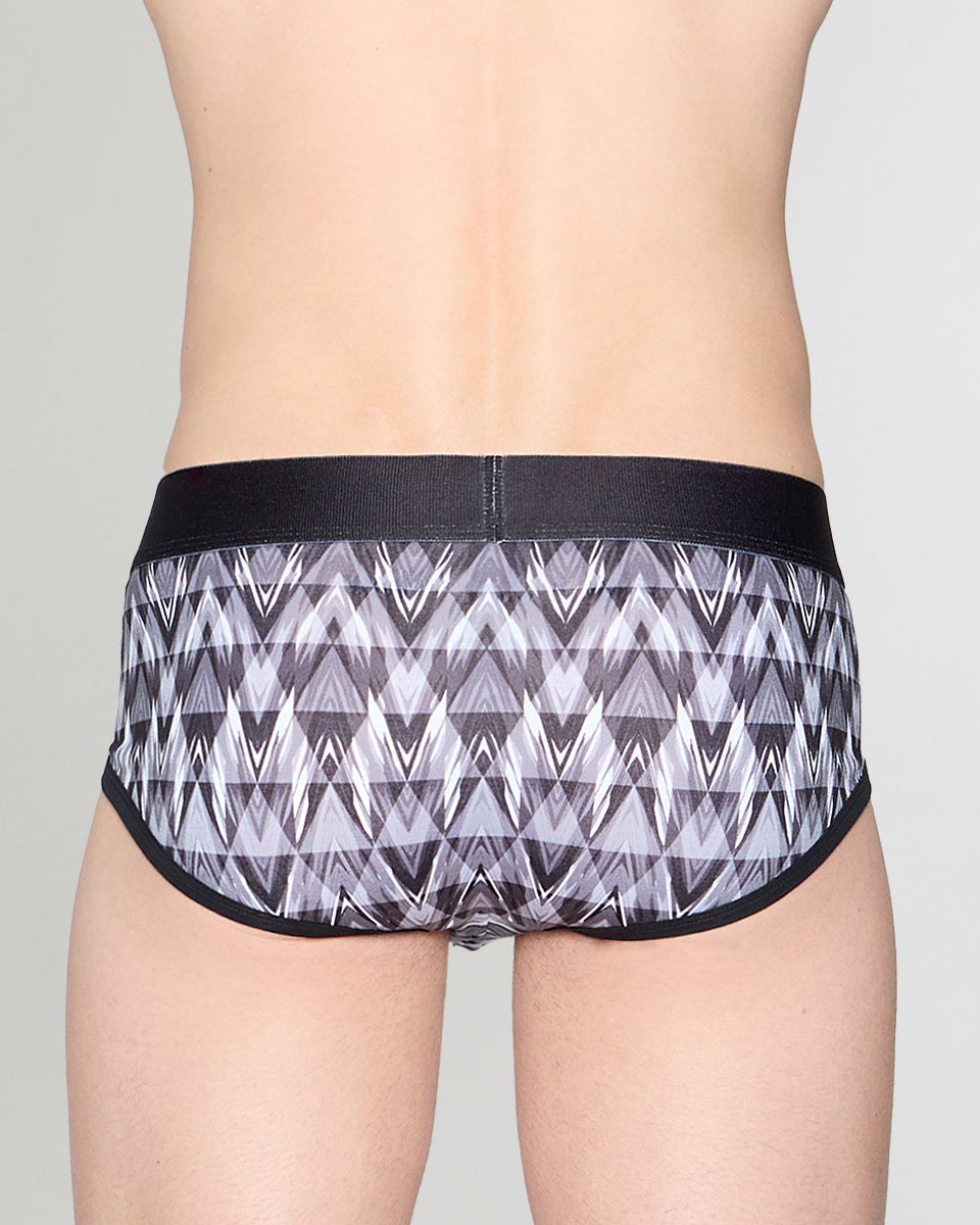 Geronimo Modern Mosaic Brief Black - men's micro modal brief underwear, back view