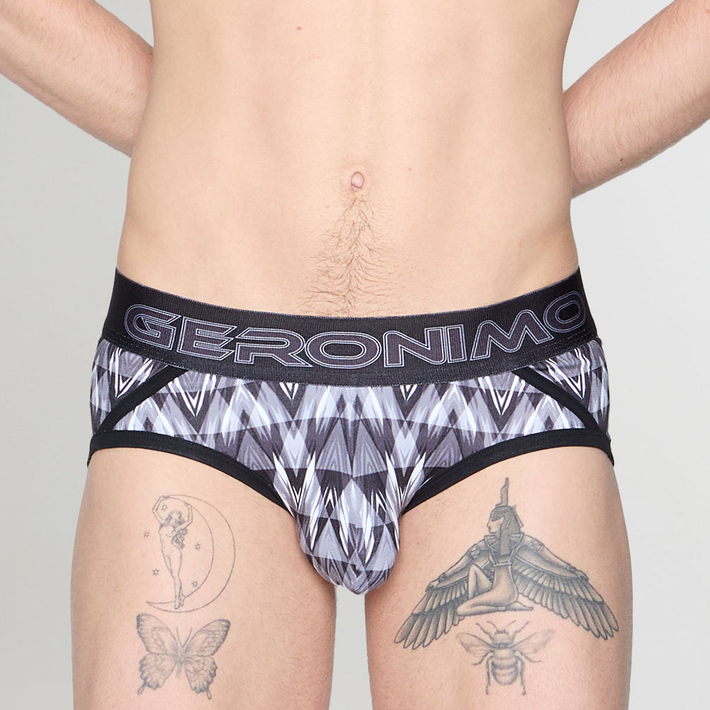Geronimo Modern Mosaic Brief Black - men's micro modal brief underwear, front view