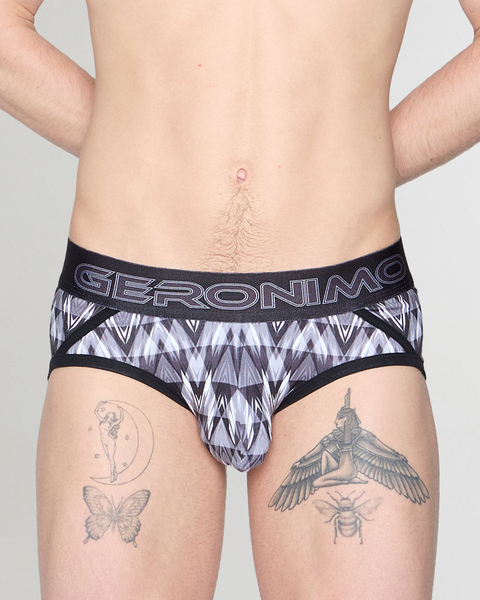 Geronimo Modern Mosaic Brief Black - men's micro modal brief underwear, front view