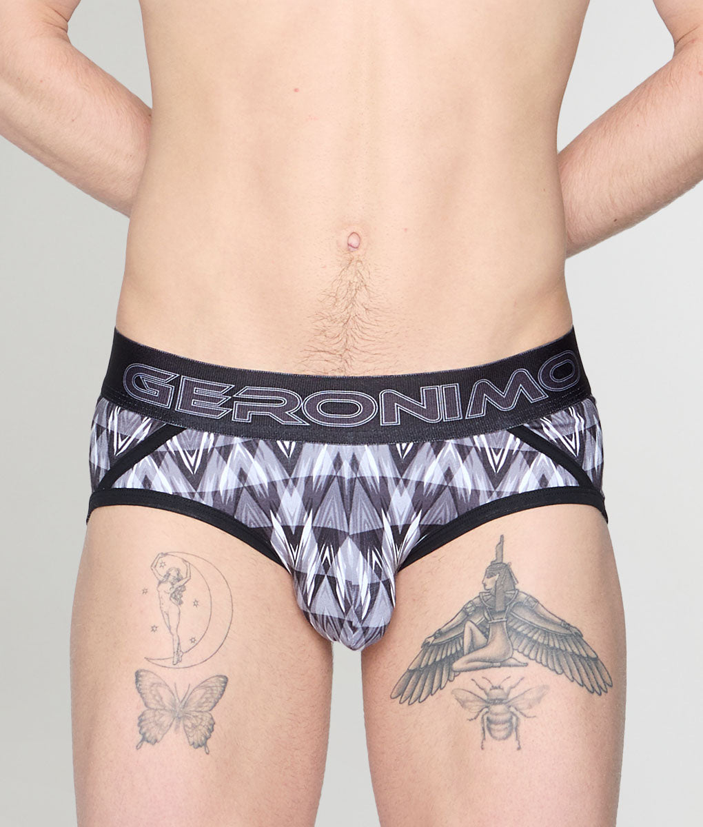 Geronimo Modern Mosaic Brief Black - men's micro modal brief underwear, front view