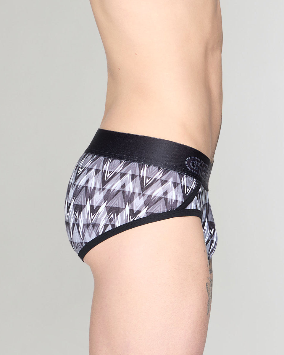 Geronimo Modern Mosaic Brief Black - men's micro modal brief underwear, side view