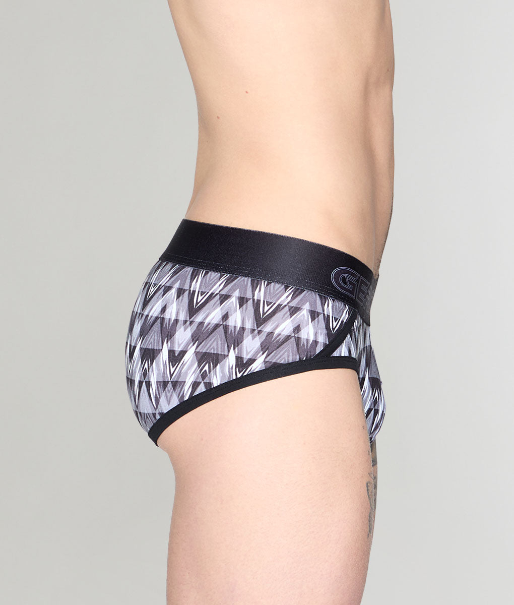 Geronimo Modern Mosaic Brief Black - men's micro modal brief underwear, side view