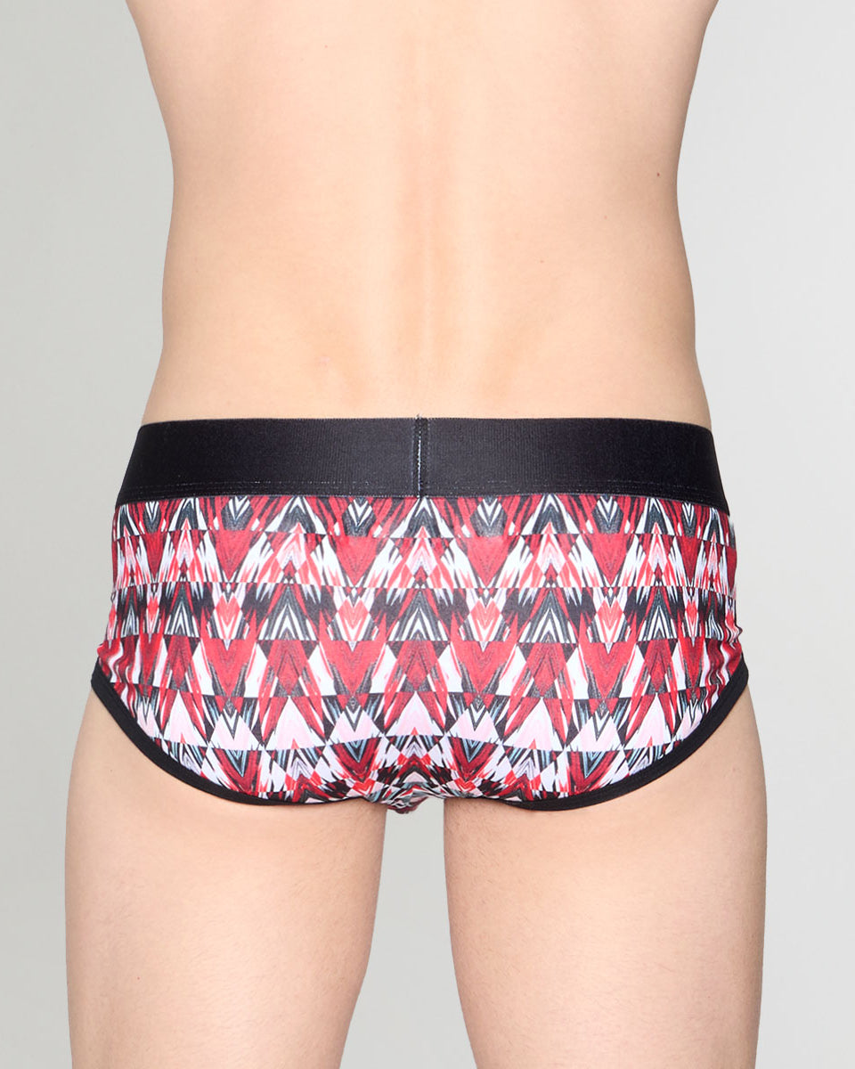 Geronimo Modern Mosaic Brief Red - men's micro modal brief underwear, back view