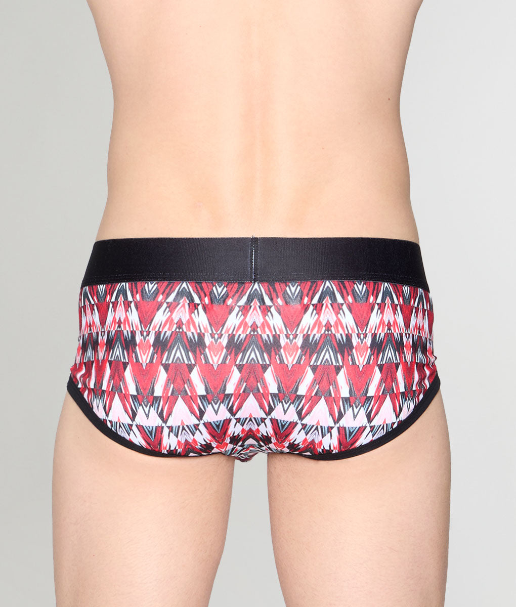 Geronimo Modern Mosaic Brief Red - men's micro modal brief underwear, back view