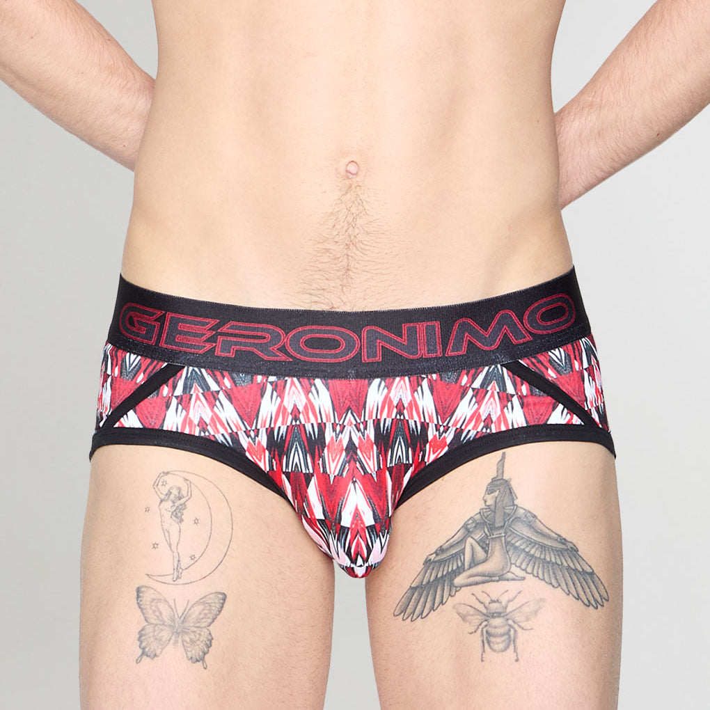 Geronimo Modern Mosaic Brief Red - men's micro modal brief underwear, front view