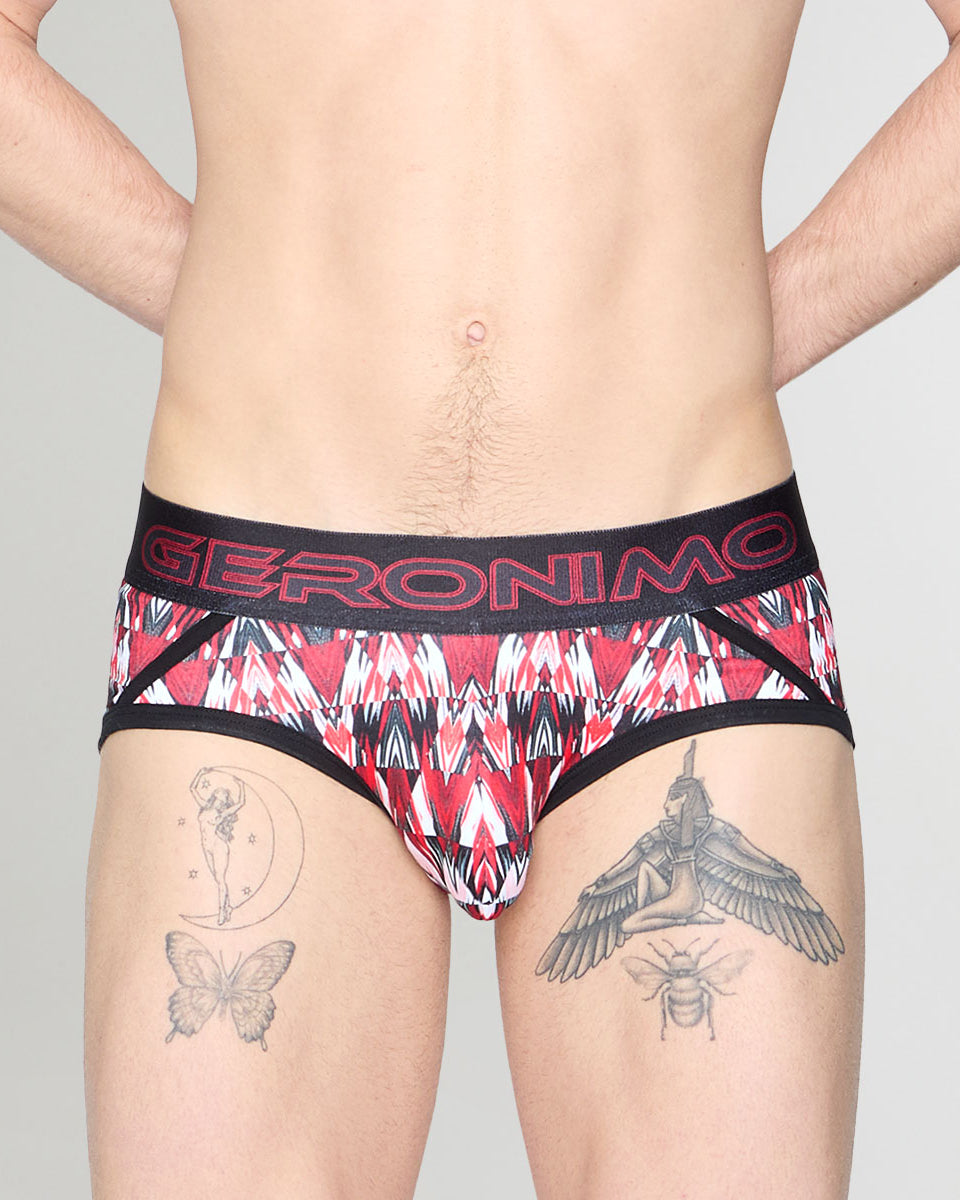 Geronimo Modern Mosaic Brief Red - men's micro modal brief underwear, front view