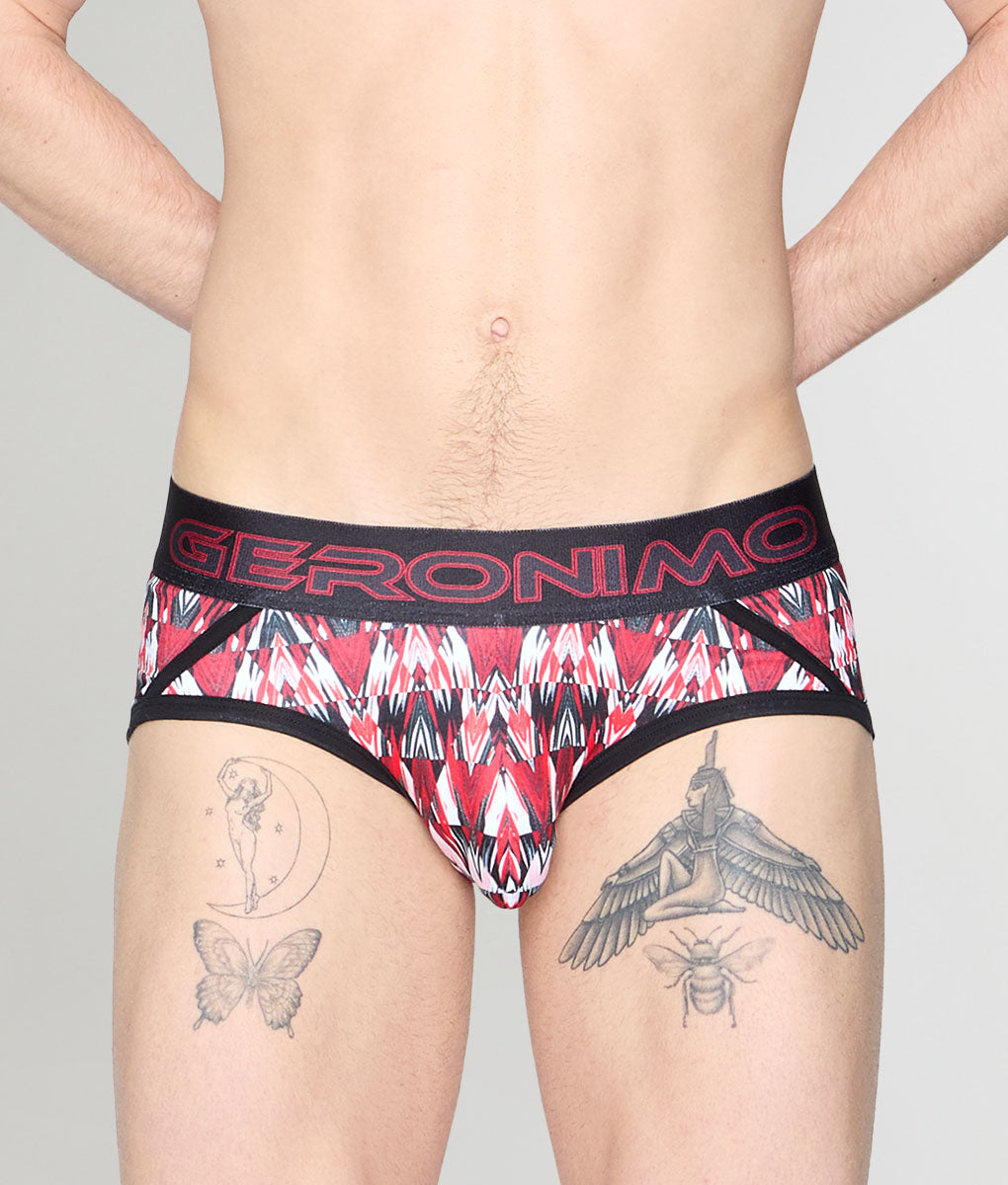 Geronimo Modern Mosaic Brief Red - men's micro modal brief underwear, front view