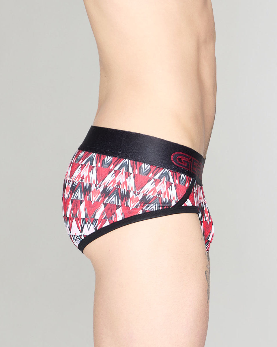 Geronimo Modern Mosaic Brief Red - men's micro modal brief underwear, side view