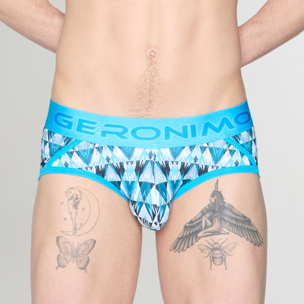 Geronimo Modern Mosaic Brief Turquoise - men's micro modal brief underwear, front view