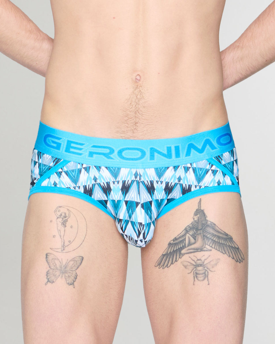 Geronimo Modern Mosaic Brief Turquoise - men's micro modal brief underwear, front view