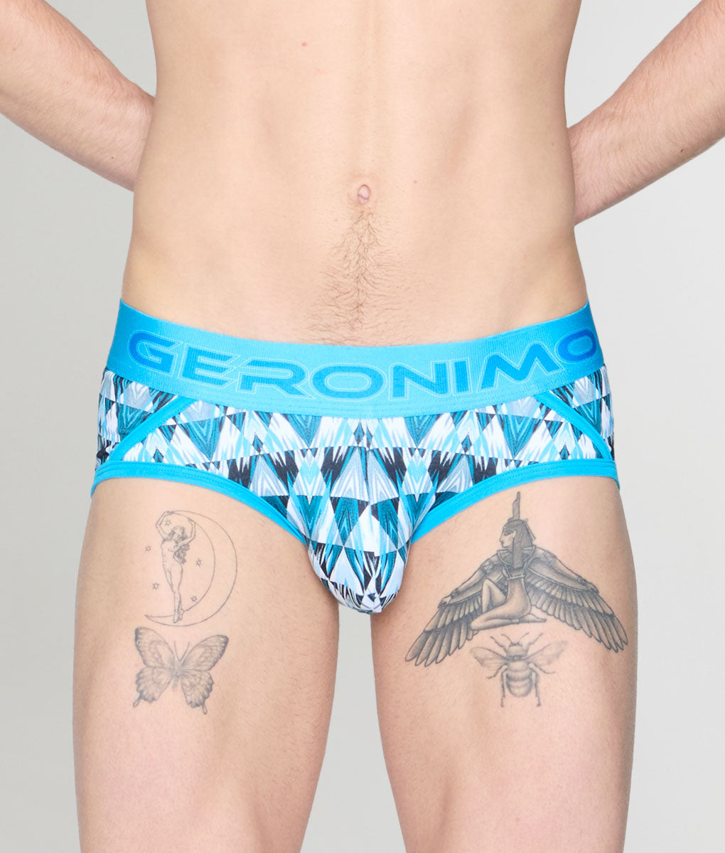 Geronimo Modern Mosaic Brief Turquoise - men's micro modal brief underwear, front view