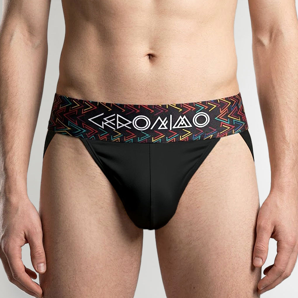Geronimo Vibe Jockstrap Black - men's cotton modal jockstrap underwear, front view