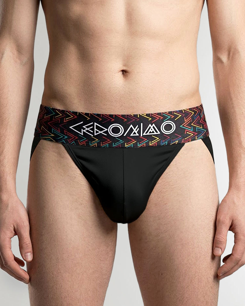Geronimo Vibe Jockstrap Black - men's cotton modal jockstrap underwear, front view