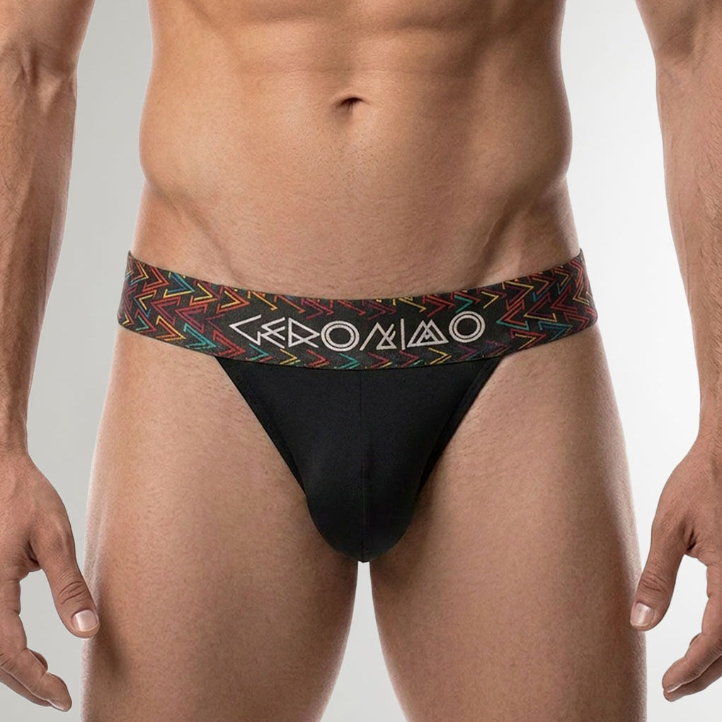Geronimo Vibe Jockstrap Black - men's cotton modal jockstrap underwear, front view