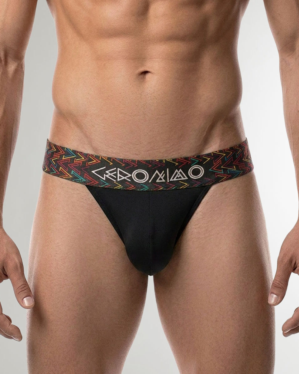 Geronimo Vibe Jockstrap Black - men's cotton modal jockstrap underwear, front view