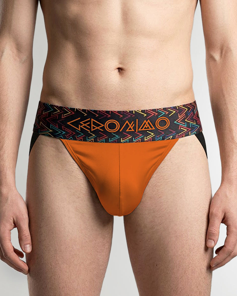 Geronimo Vibe Jockstrap Orange - men's cotton modal jockstrap underwear, front view
