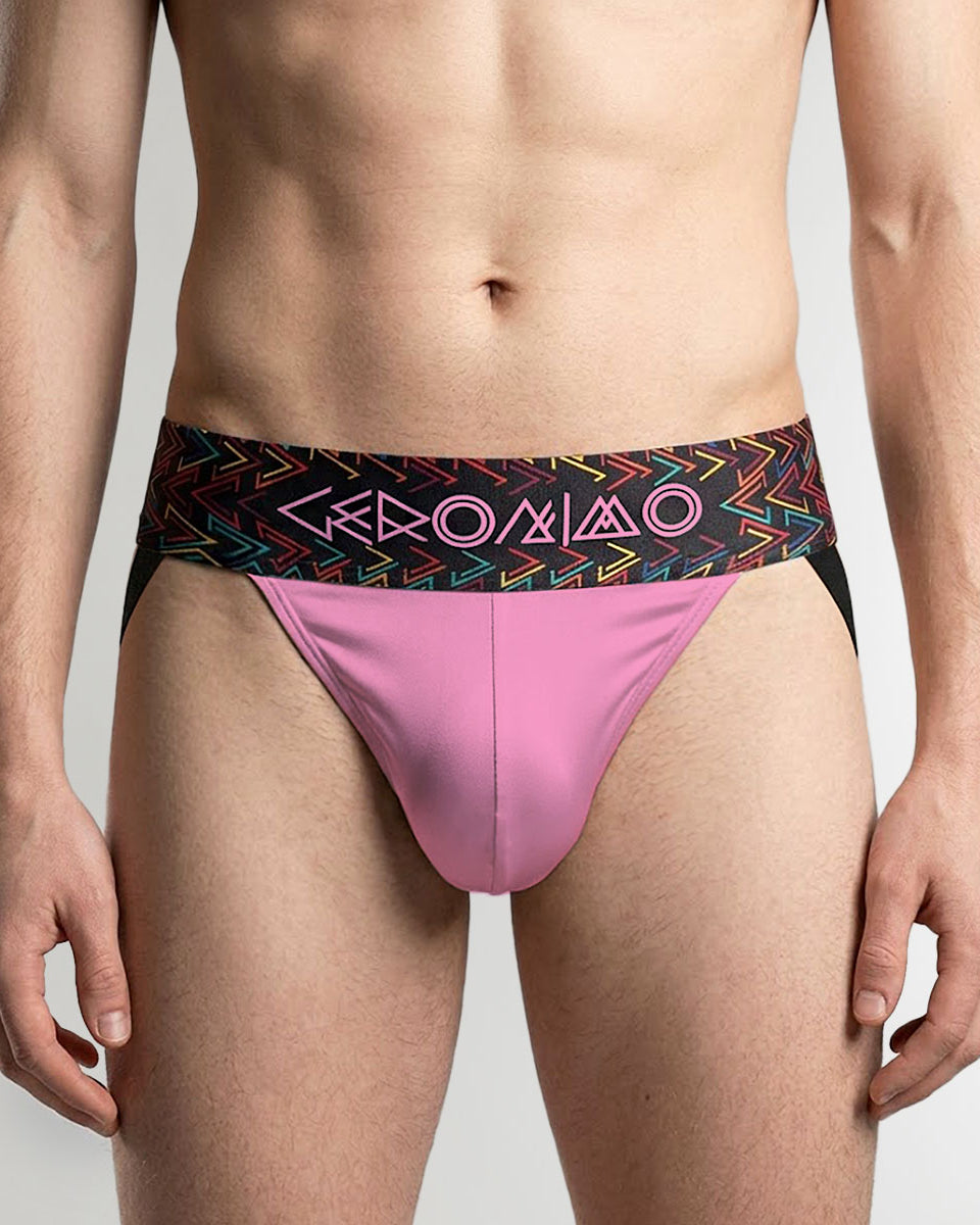 Geronimo Vibe Jockstrap Pink - men's cotton modal jockstrap underwear, front view