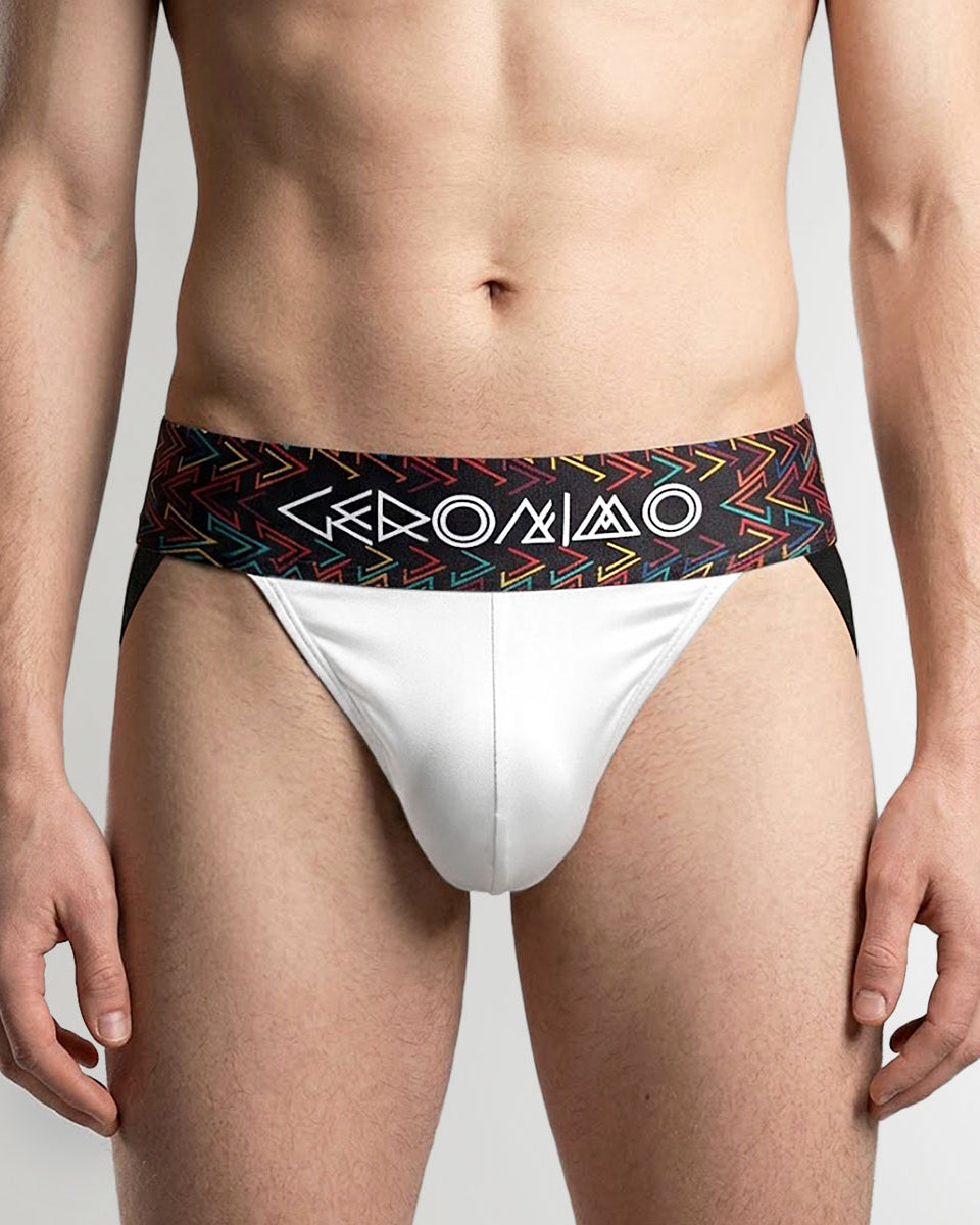 Geronimo Vibe Jockstrap White - men's cotton modal jockstrap underwear, front view