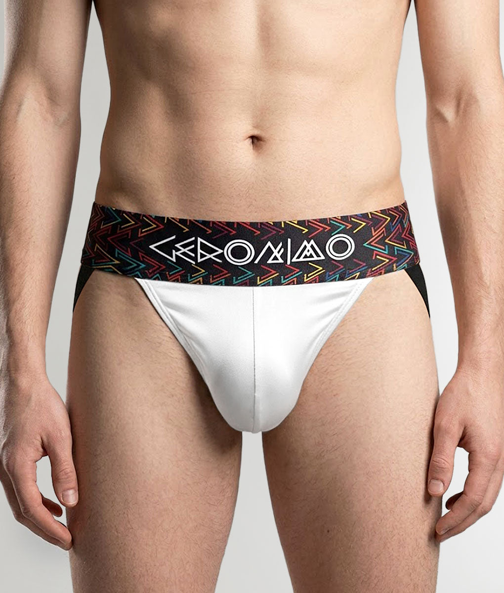 Geronimo Vibe Jockstrap White - men's cotton modal jockstrap underwear, front view