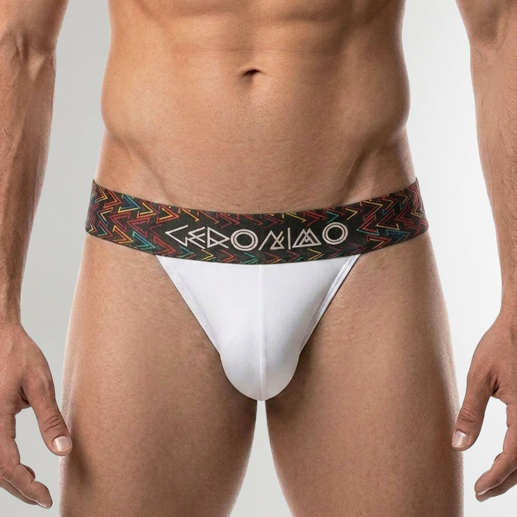 Geronimo Vibe Jockstrap White - men's cotton modal jockstrap underwear, front view