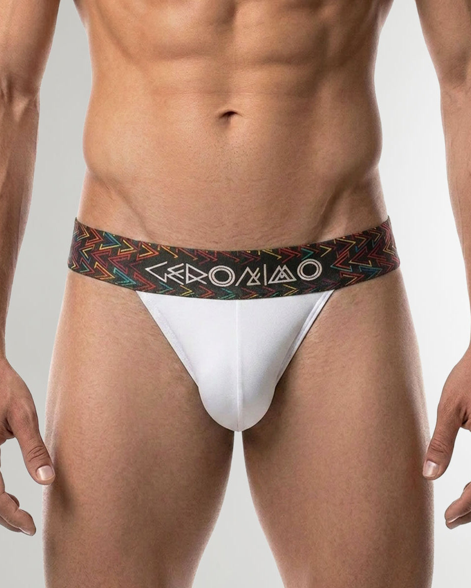 Geronimo Vibe Jockstrap White - men's cotton modal jockstrap underwear, front view