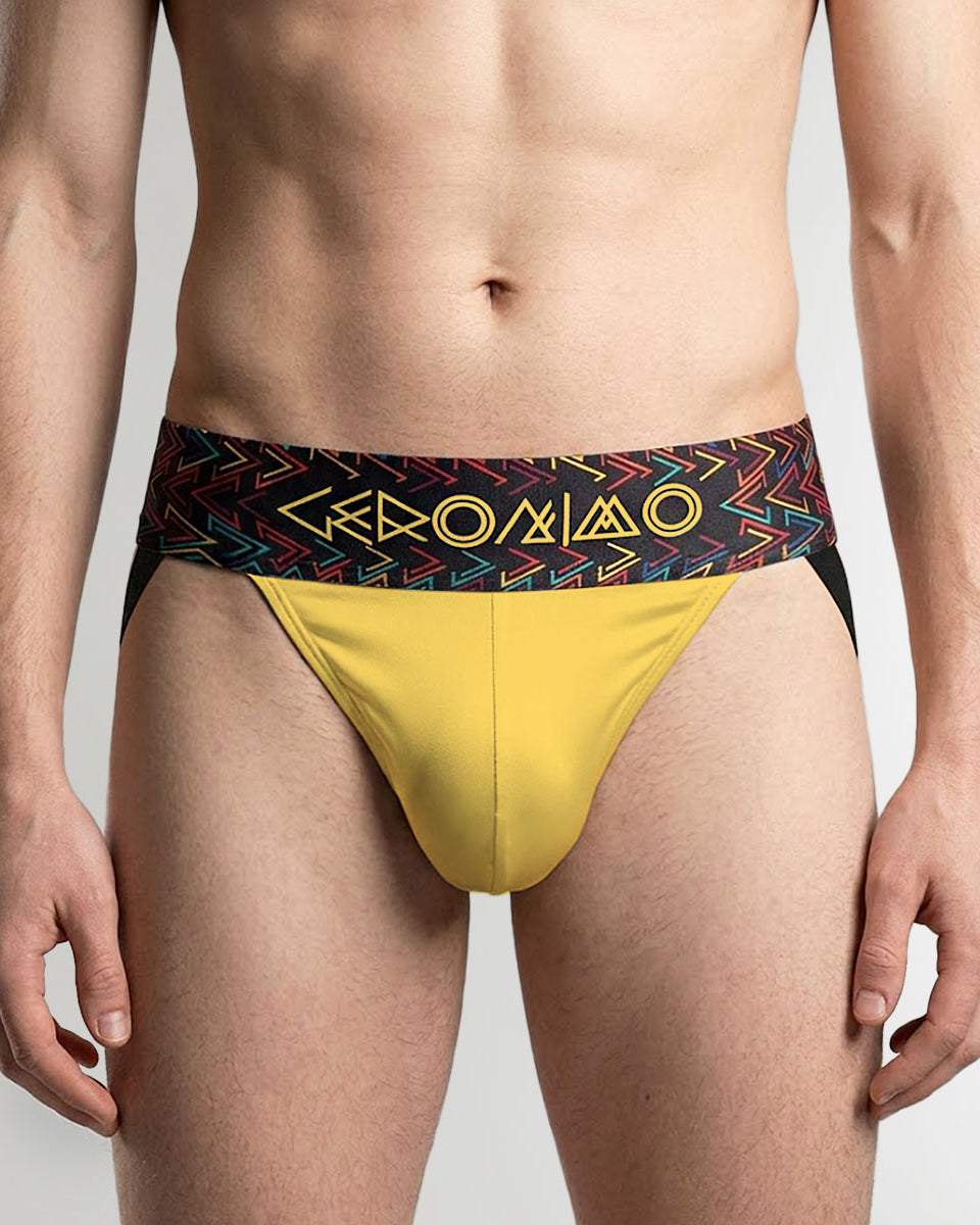 Geronimo Vibe Jockstrap Yellow - men's cotton modal jockstrap underwear, front view