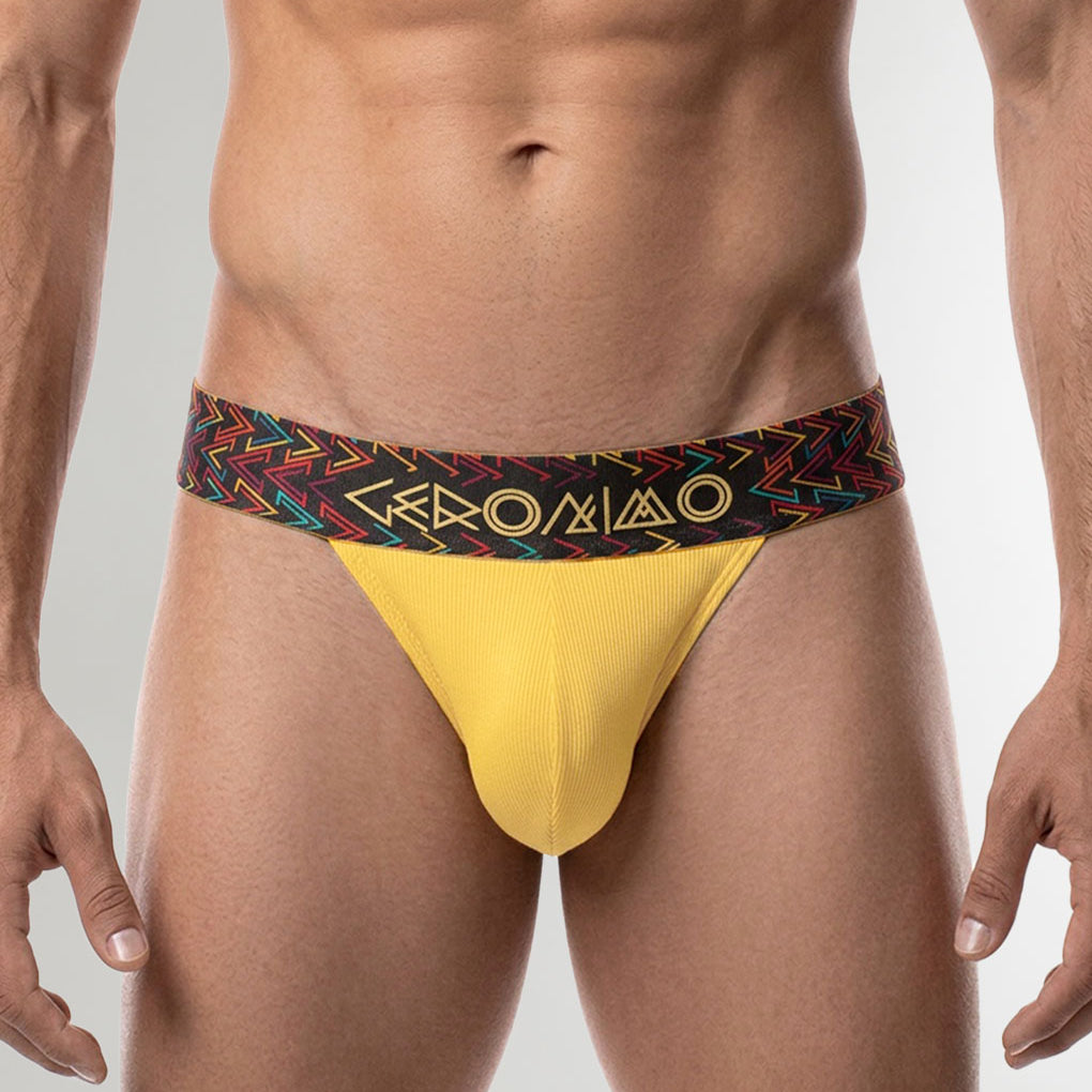 Geronimo Vibe Jockstrap Yellow - men's cotton modal jockstrap underwear, front view