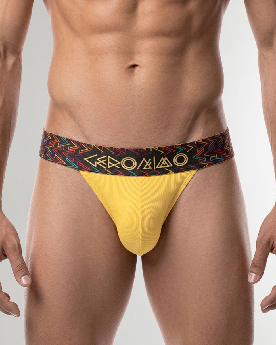 Geronimo Vibe Jockstrap Yellow - men's cotton modal jockstrap underwear, front view