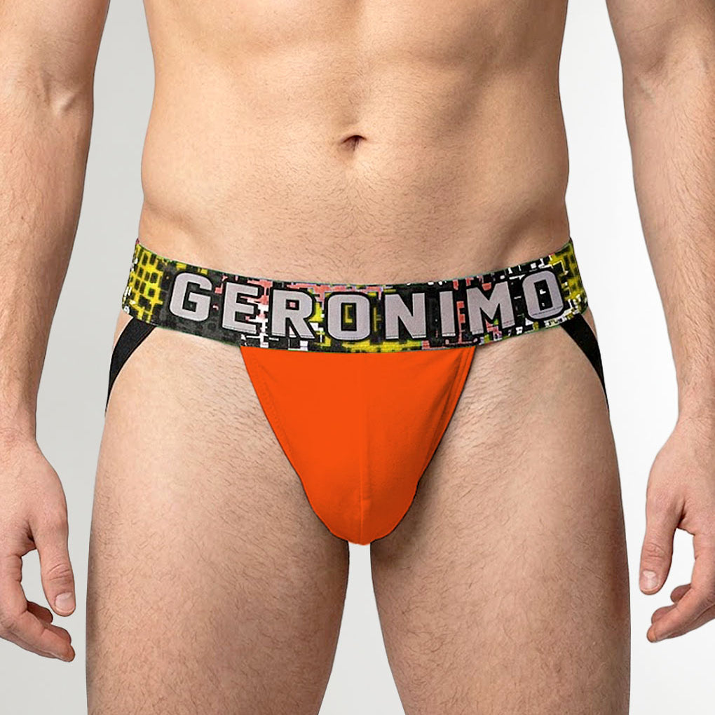 Geronimo Prism Jockstrap Orange - men's cotton modal jockstrap underwear, front view