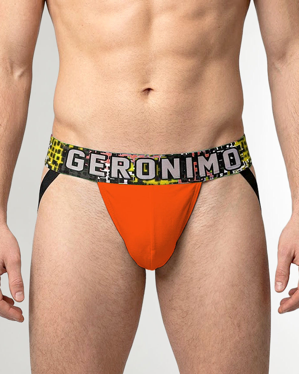 Geronimo Prism Jockstrap Orange - men's cotton modal jockstrap underwear, front view